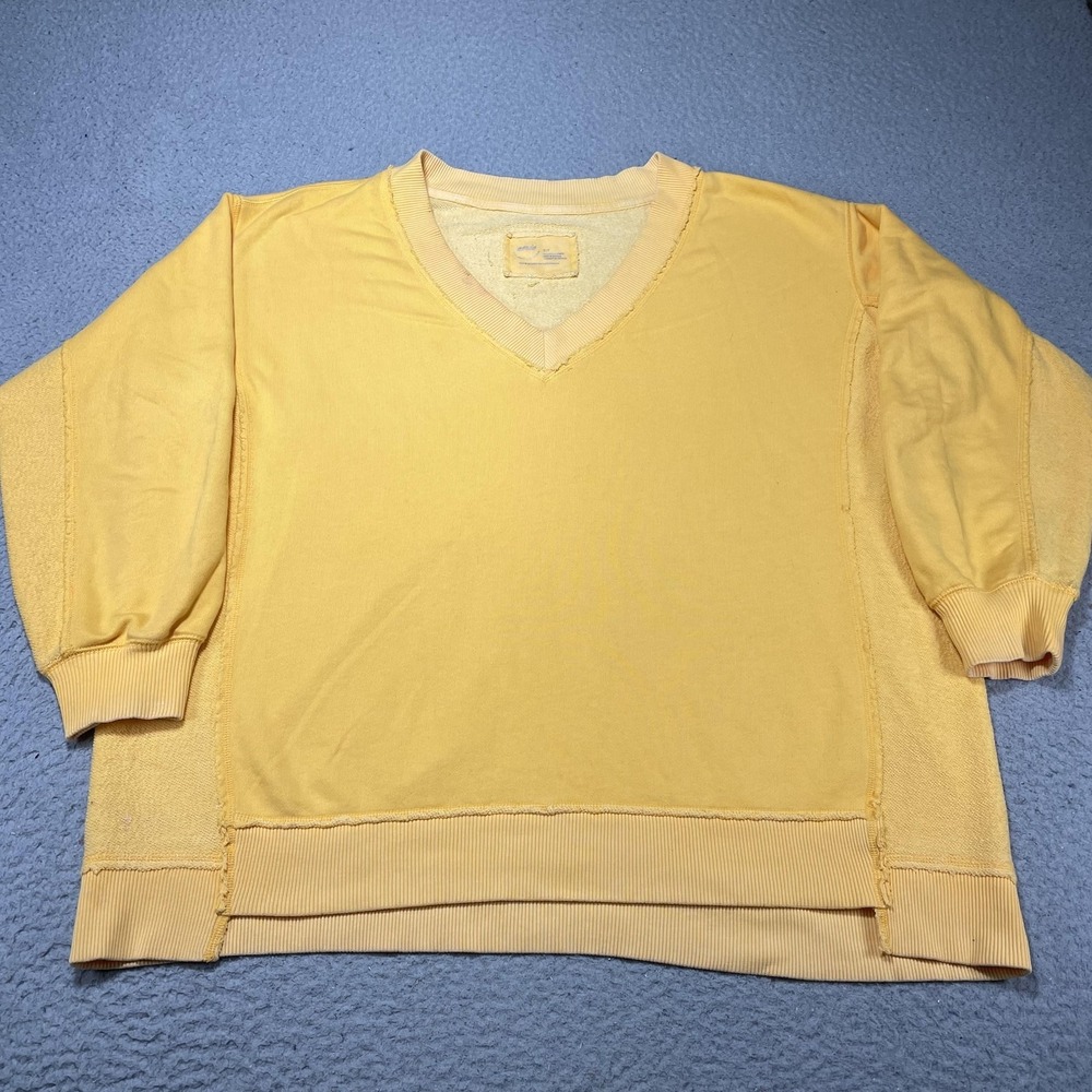 Aerie Sweatshirt Womens Small Yellow Soak It Up Graphic V Neck Terry Pullover